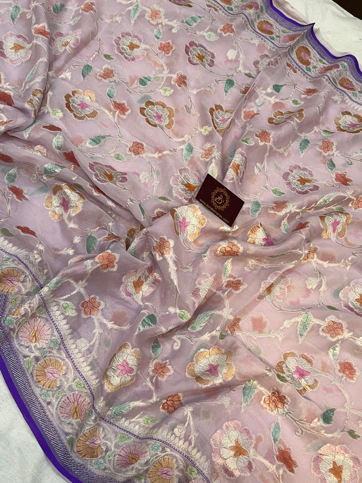 Pale Purple Rangkaat Banarasi Khaddi Georgette Saree - Aura Benaras