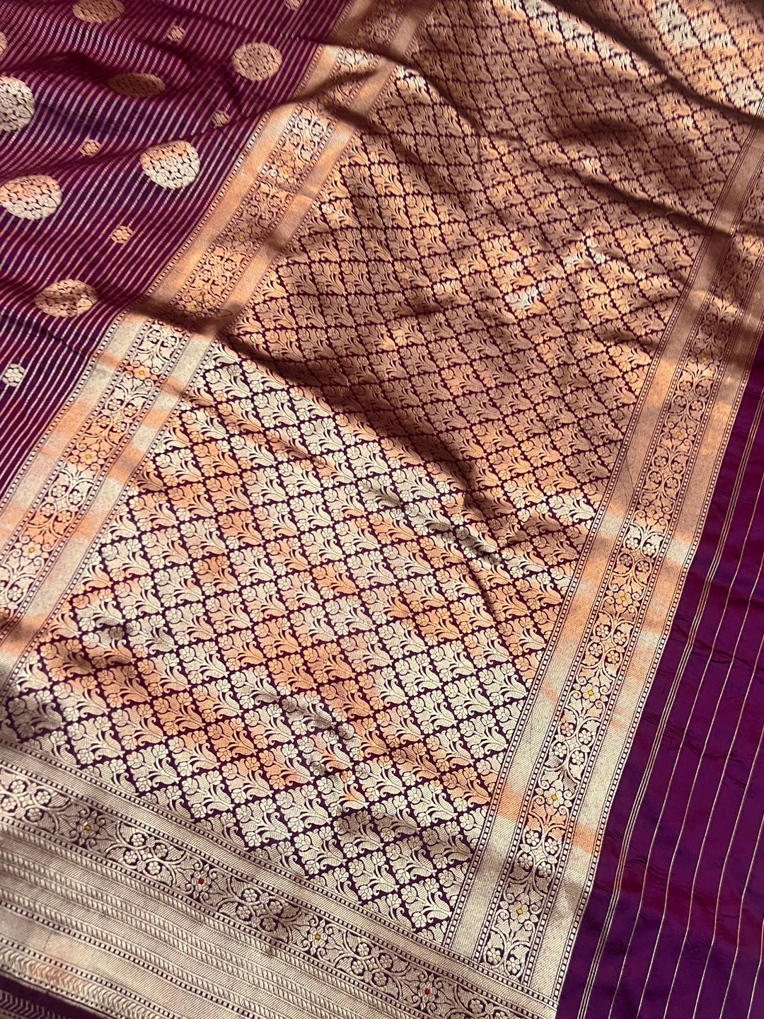 Wine Pure Katan silk Handloom Banarasi Saree