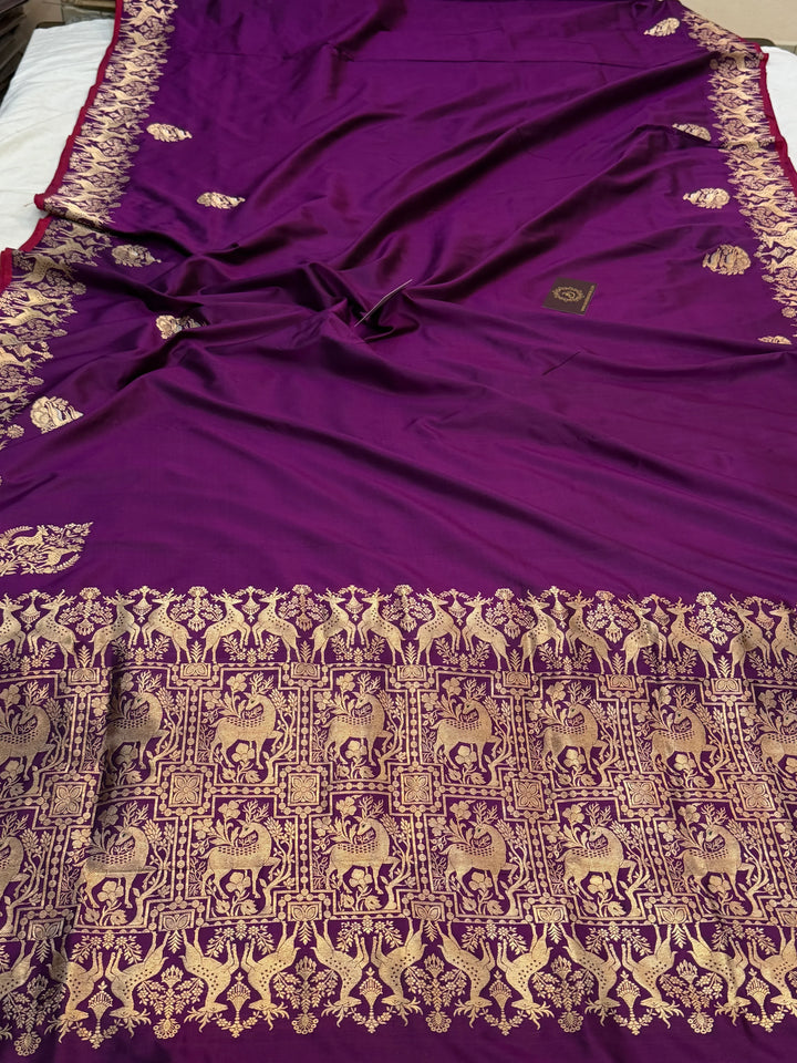 Purple Pure Katan Silk Handloom Banarasi Saree