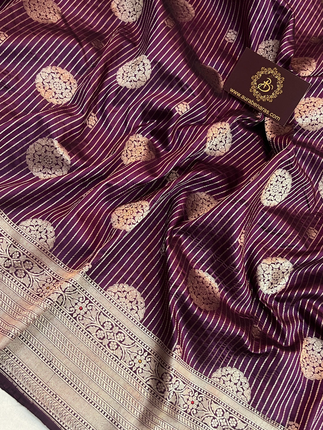 Wine Pure Katan silk Handloom Banarasi Saree