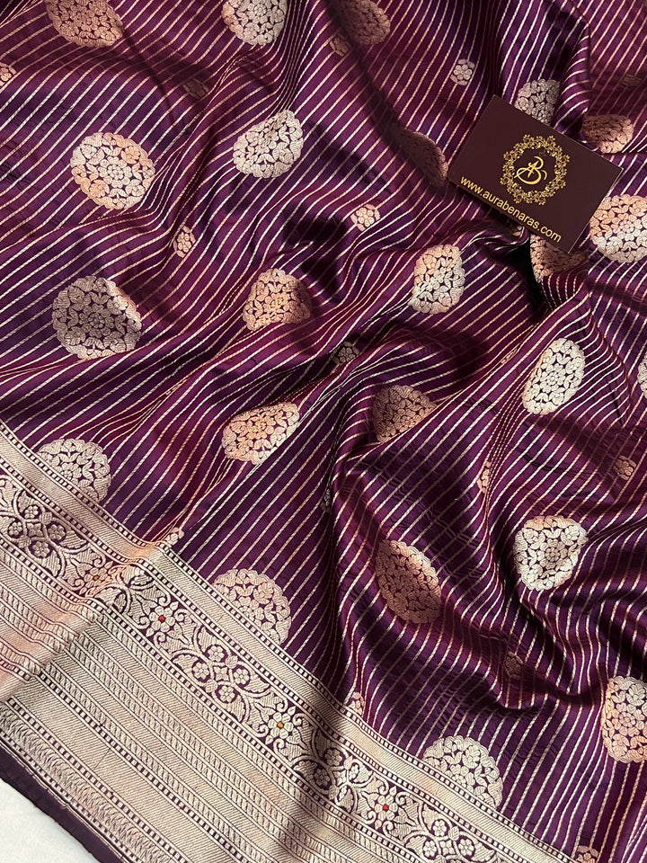 Wine Pure Katan silk Handloom Banarasi Saree