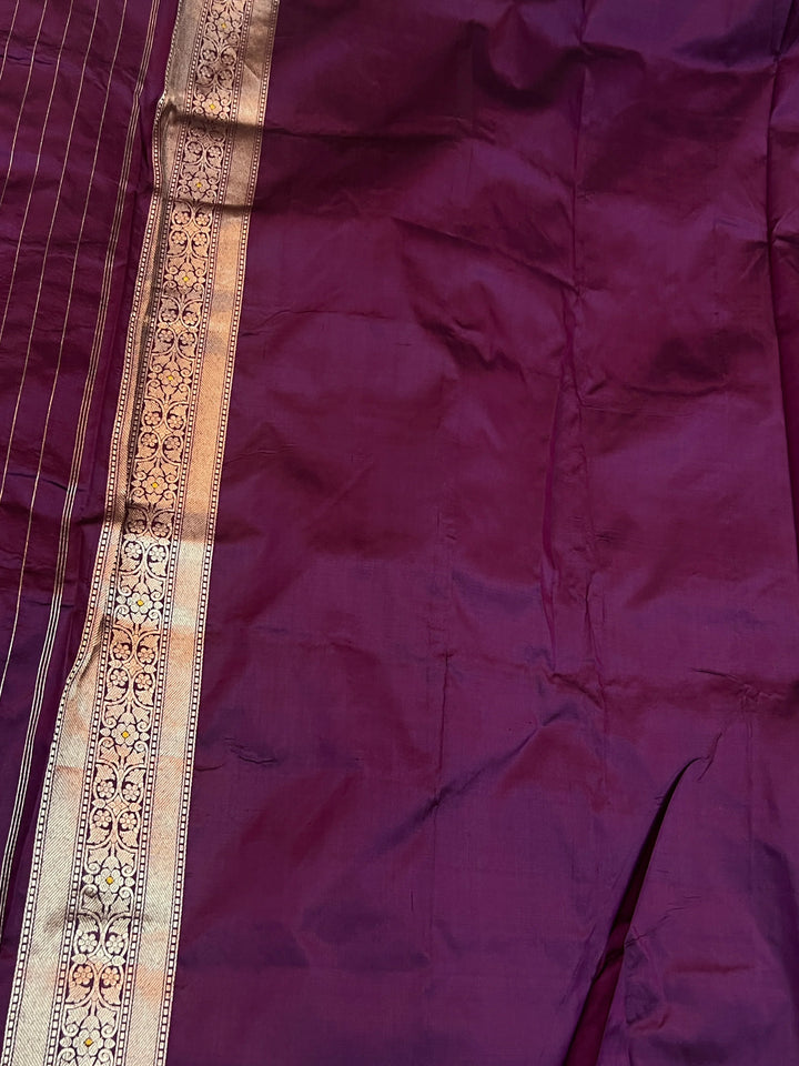 Wine Pure Katan silk Handloom Banarasi Saree
