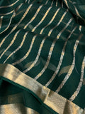 Bottle Green Banarasi Handloom Kora Silk Saree - Aura Benaras