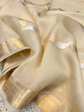 Cream Banarasi Handloom Kora Silk Saree - Aura Benaras