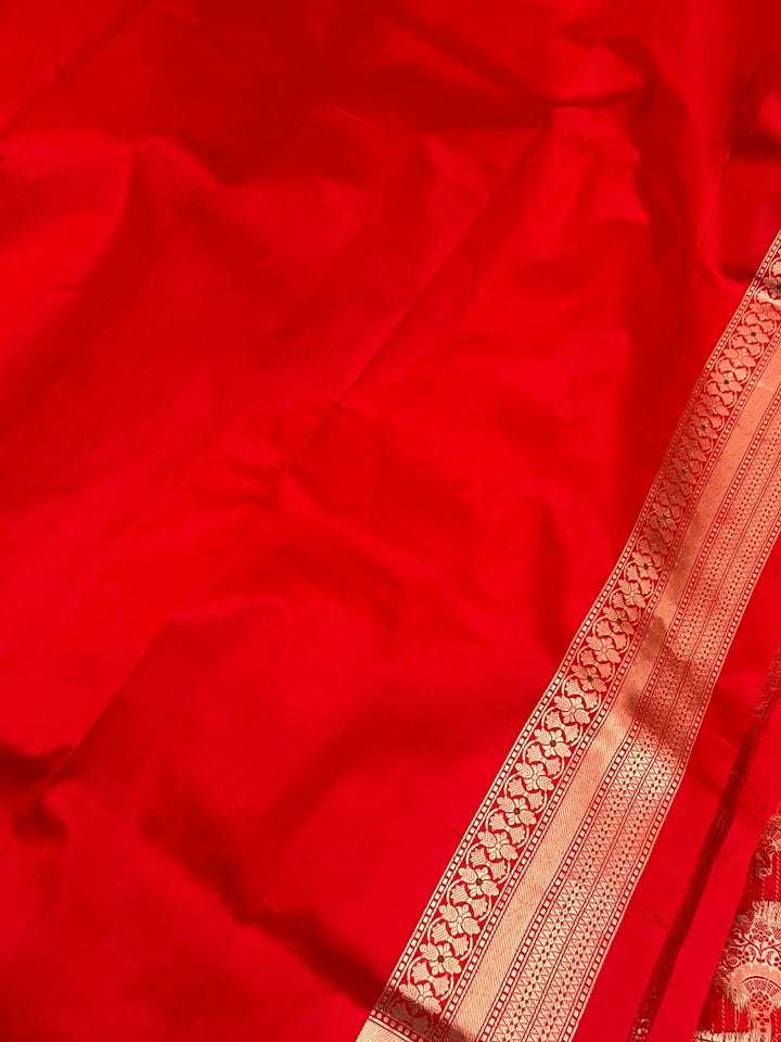 Red Pure Katan silk Handloom Banarasi Saree