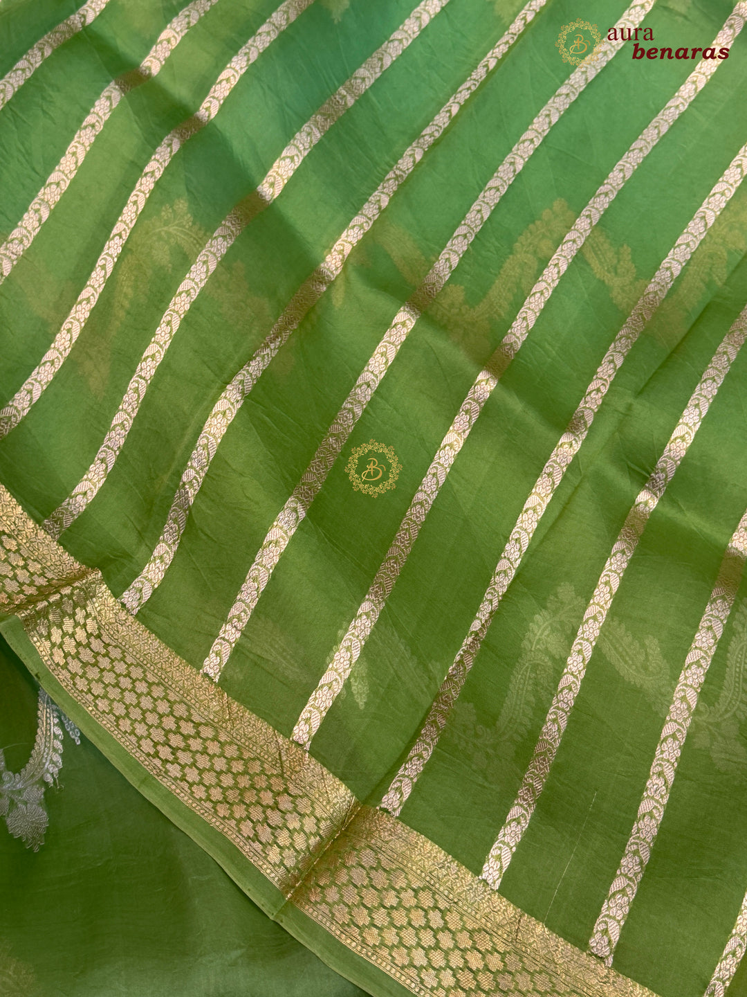 Sea Green Kora Silk Banarasi Saree Leheriya Zari Pattern