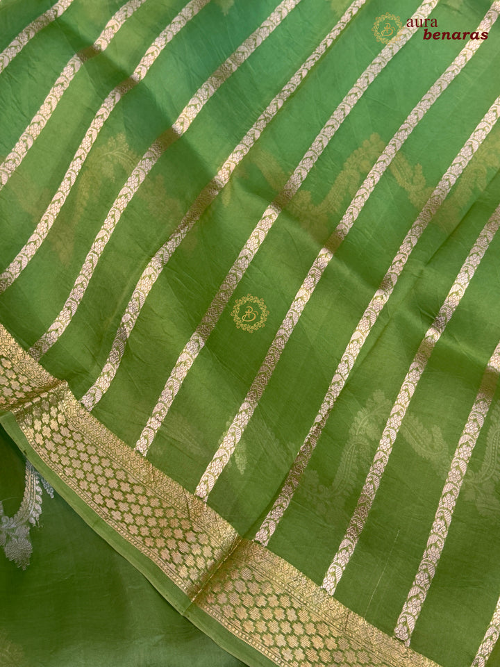 Sea Green Kora Silk Banarasi Saree Leheriya Zari Pattern