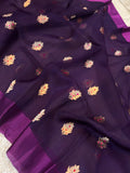 Wine Banarasi Handloom Kora Silk Saree - Aura Benaras