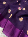 Wine Banarasi Handloom Kora Silk Saree - Aura Benaras