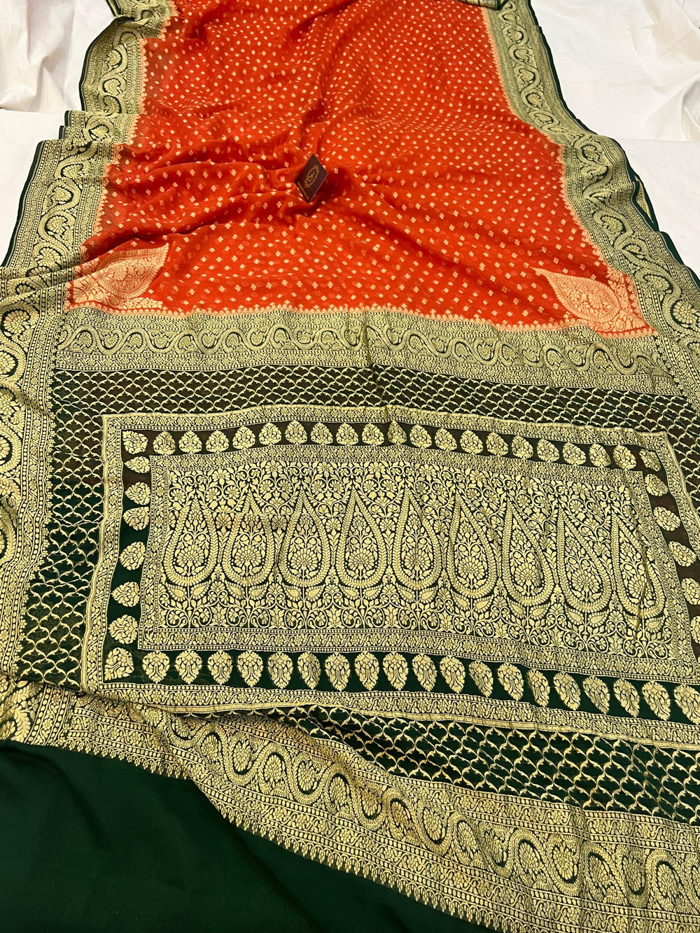 Orange Pure Banarasi Khaddi Georgette Saree - Aura Benaras