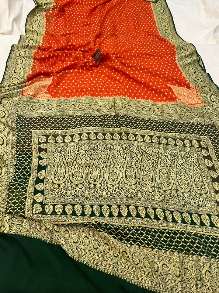 Orange Pure Banarasi Khaddi Georgette Saree - Aura Benaras