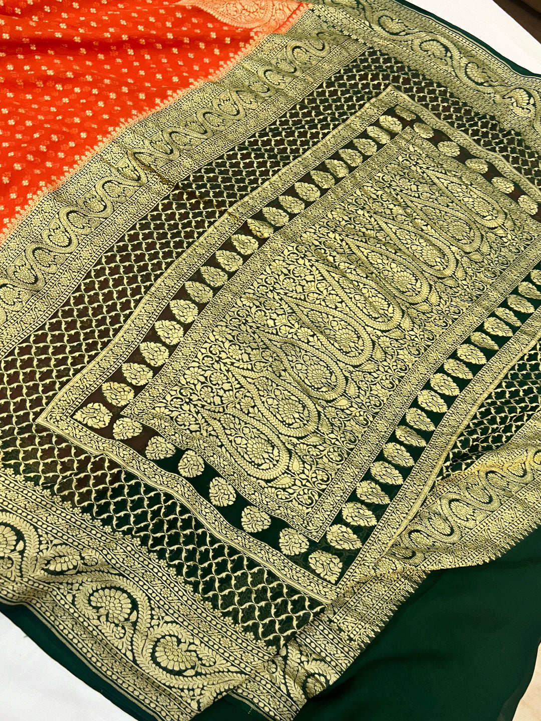 Orange Pure Banarasi Khaddi Georgette Saree - Aura Benaras