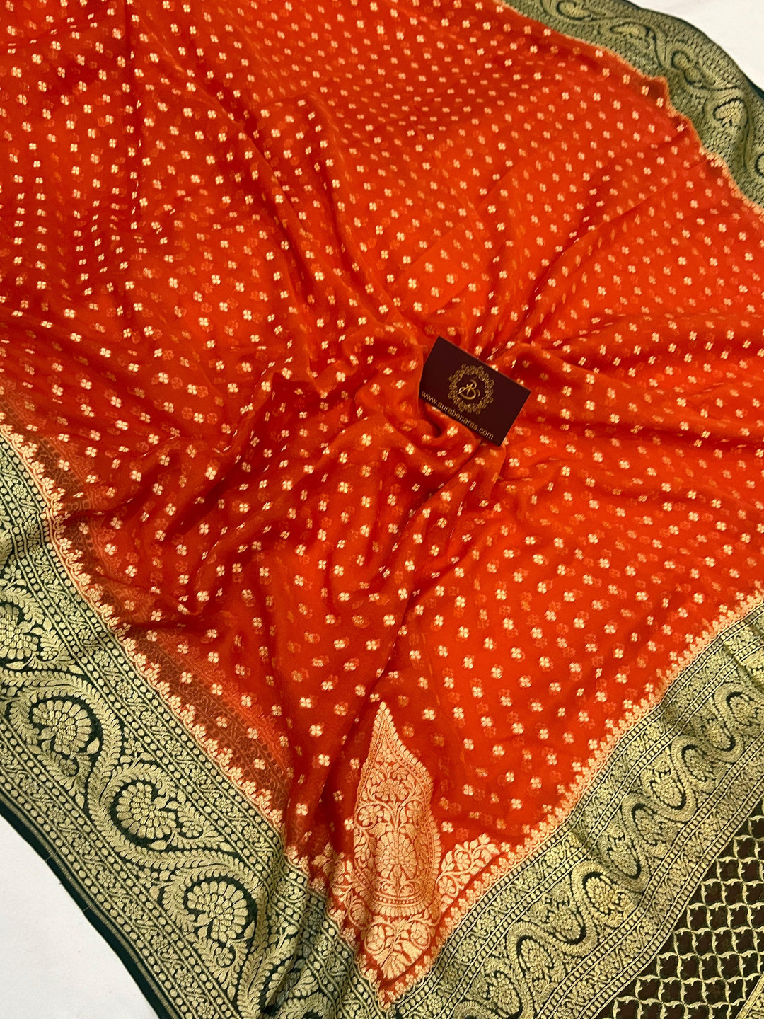Orange Pure Banarasi Khaddi Georgette Saree - Aura Benaras
