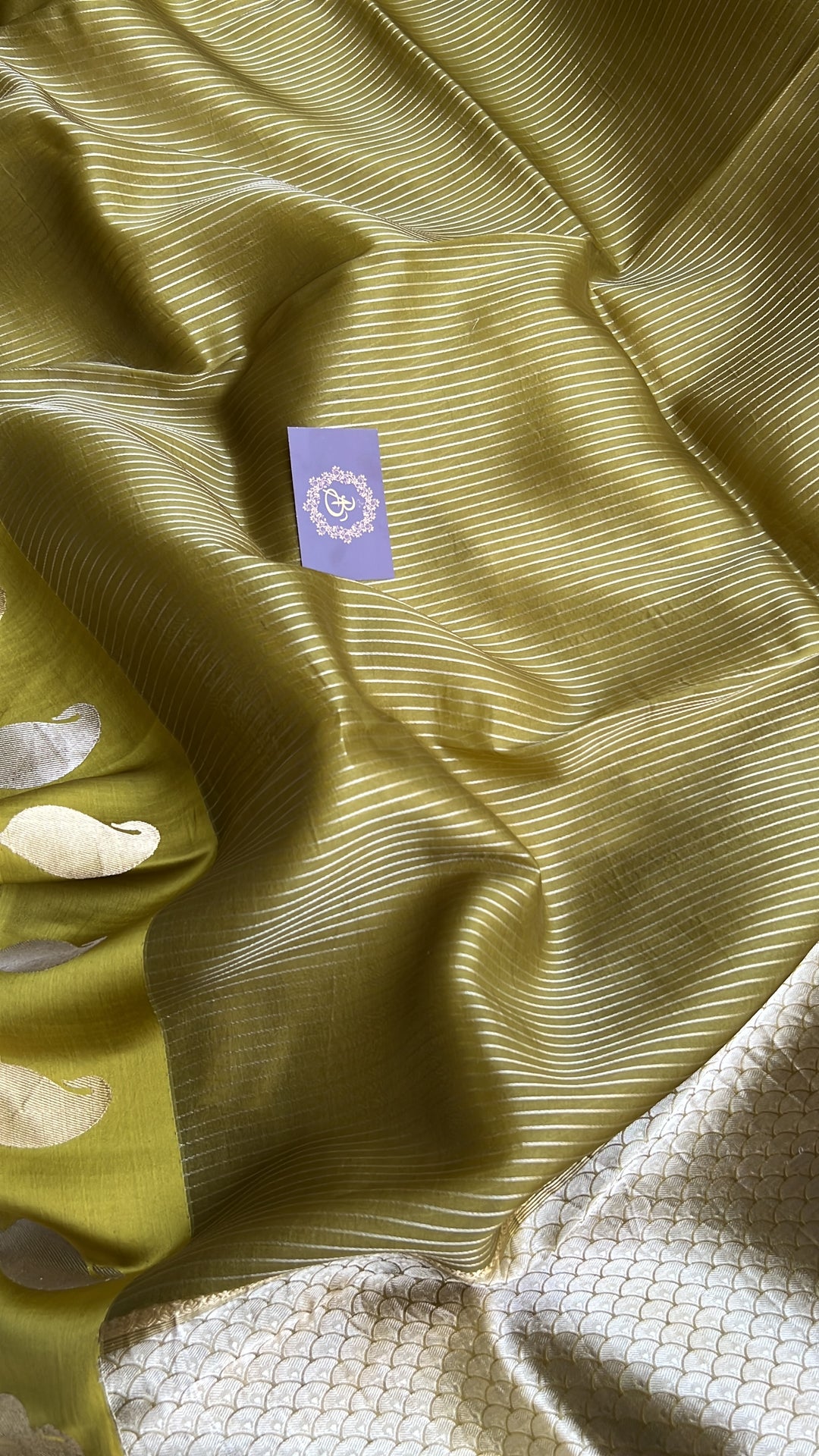 Olive Green Banarasi Handloom Kora Silk Saree