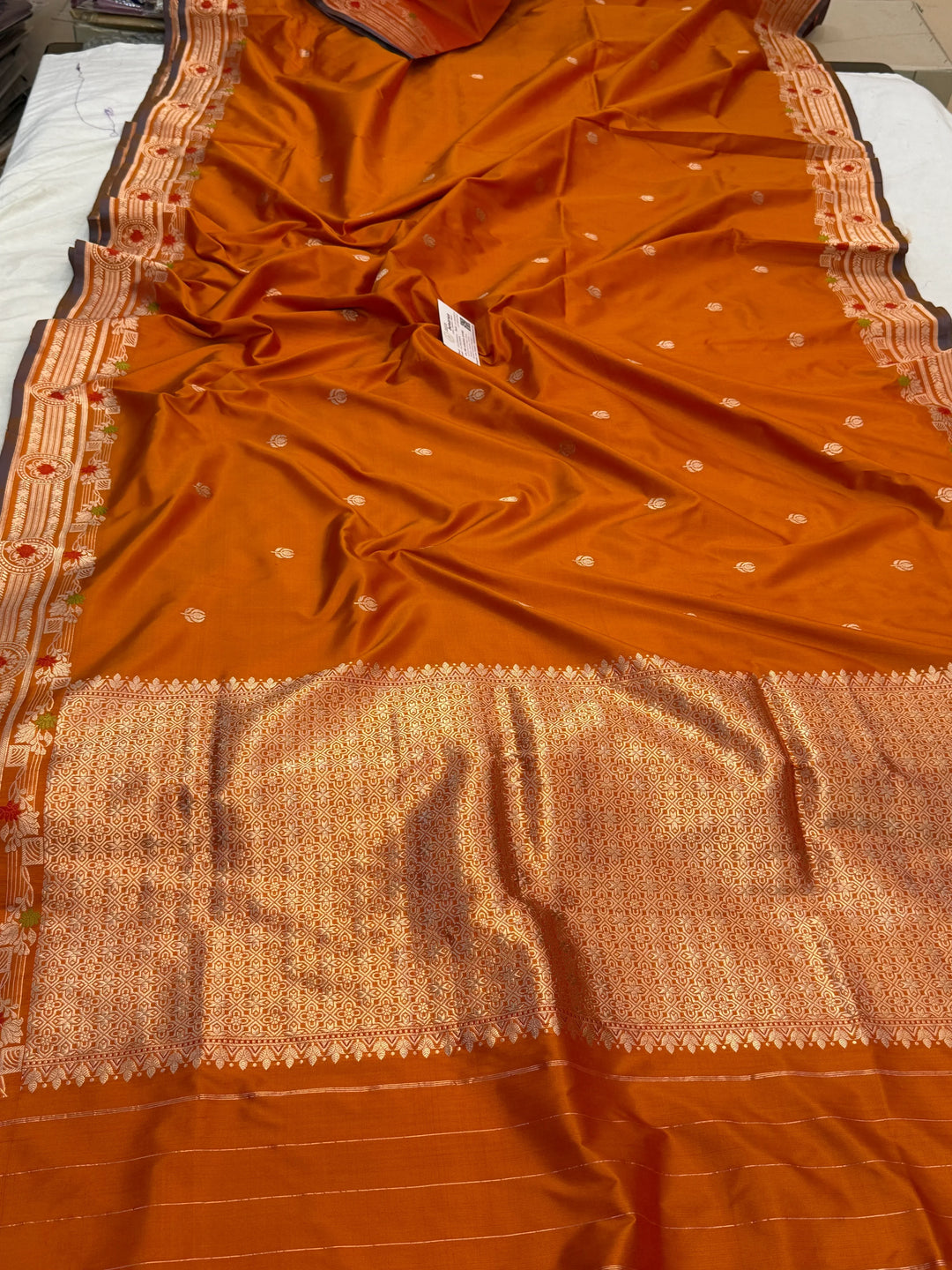 Orange Pure Katan Silk Handloom Banarasi Saree