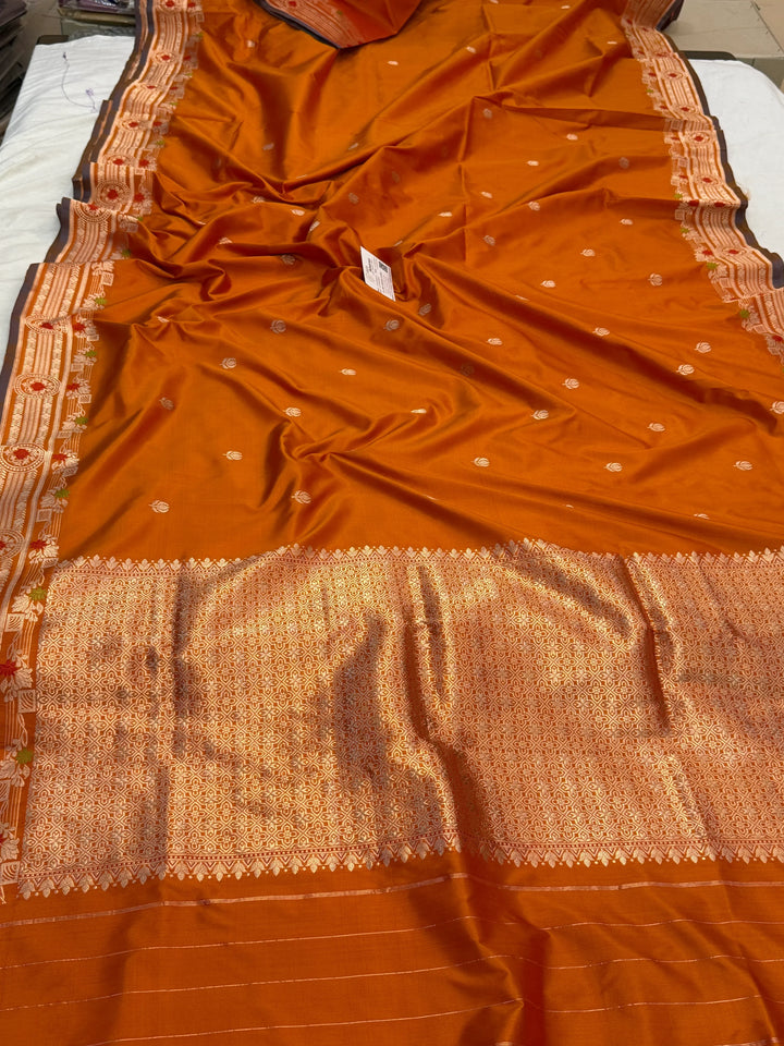 Orange Pure Katan Silk Handloom Banarasi Saree