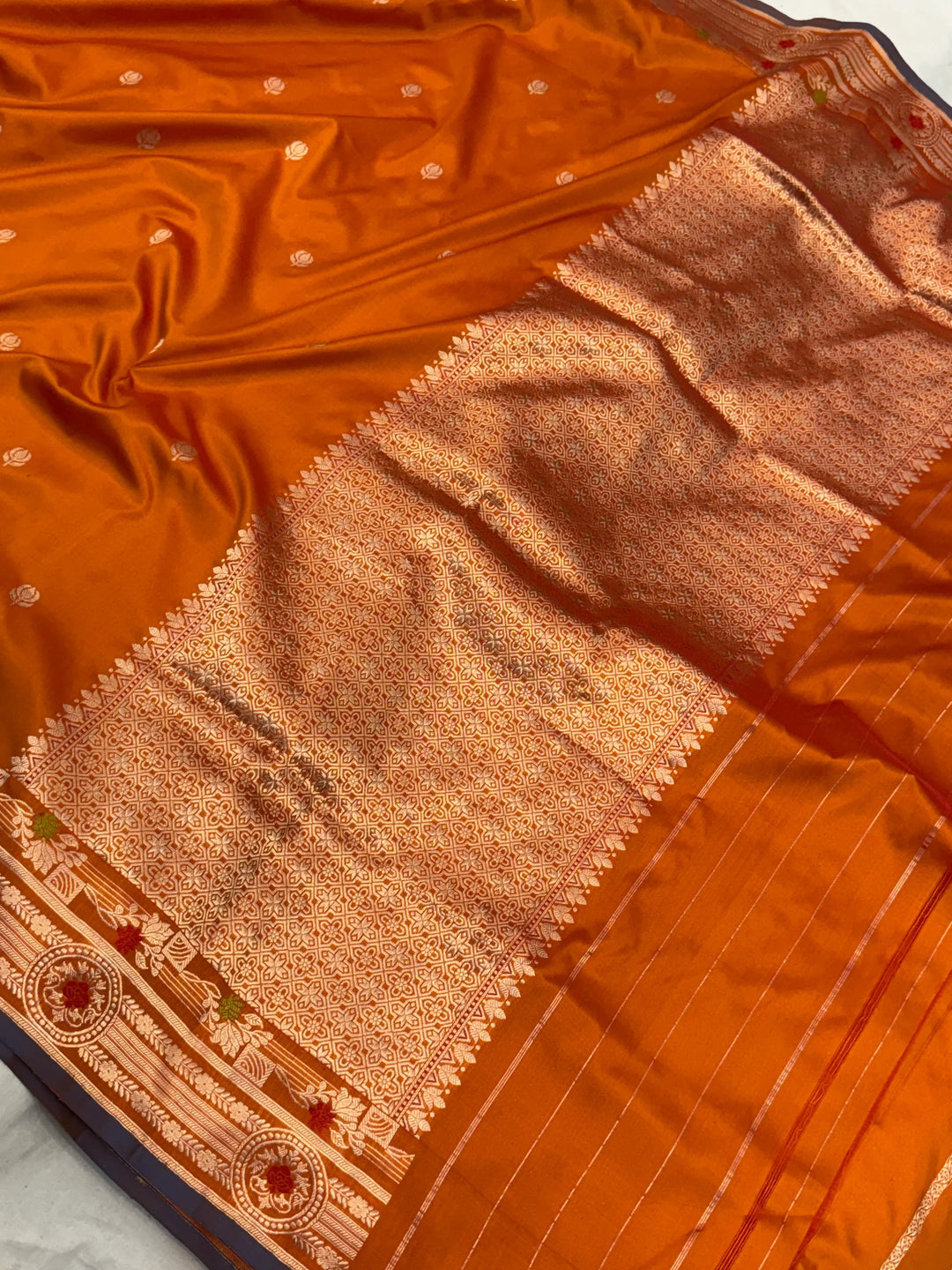 Orange Pure Katan Silk Handloom Banarasi Saree