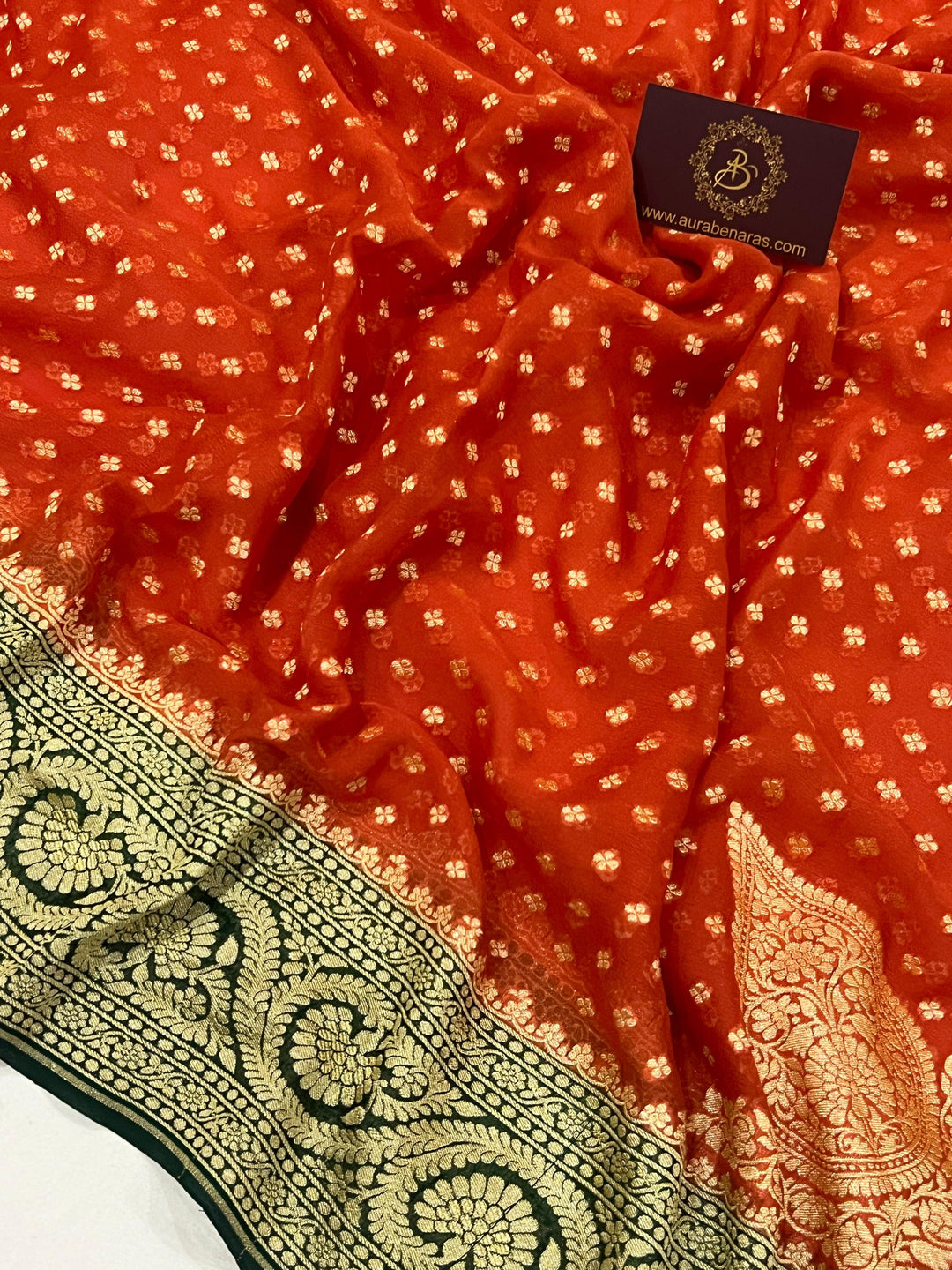 Orange Pure Banarasi Khaddi Georgette Saree - Aura Benaras