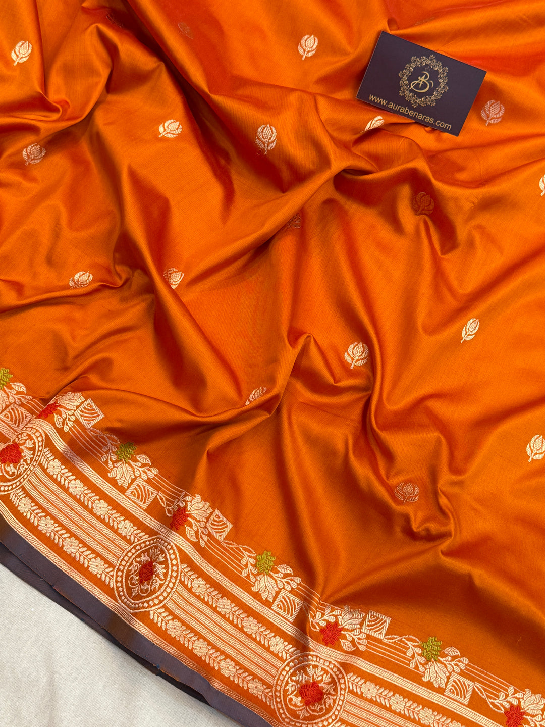 Orange Pure Katan Silk Handloom Banarasi Saree