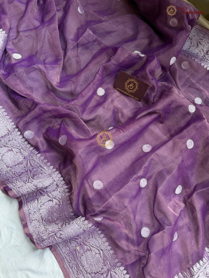 Purple Pure Chiffon Tissue Silk Banarasi Saree