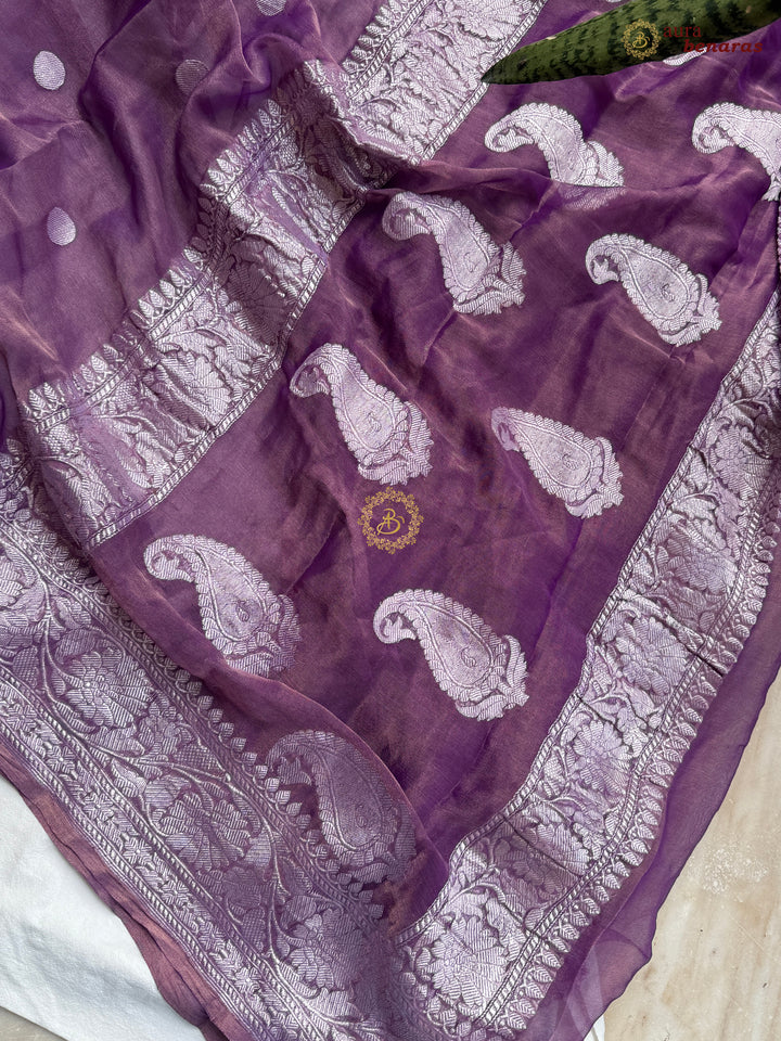 Purple Pure Chiffon Tissue Silk Banarasi Saree