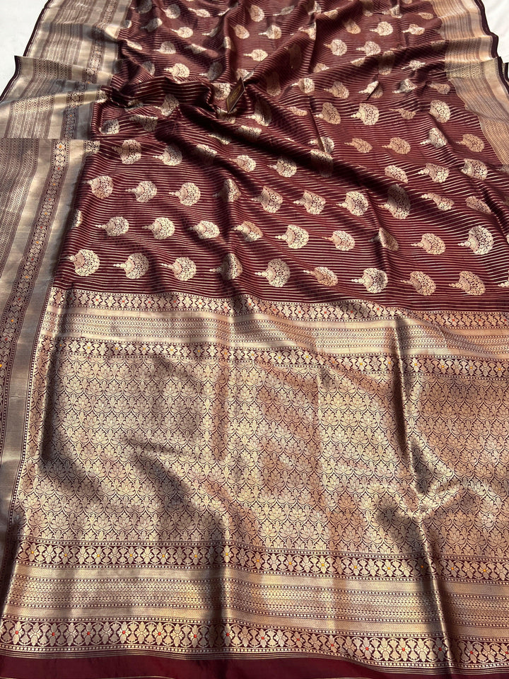Brown Pure Katan silk Handloom Banarasi Saree