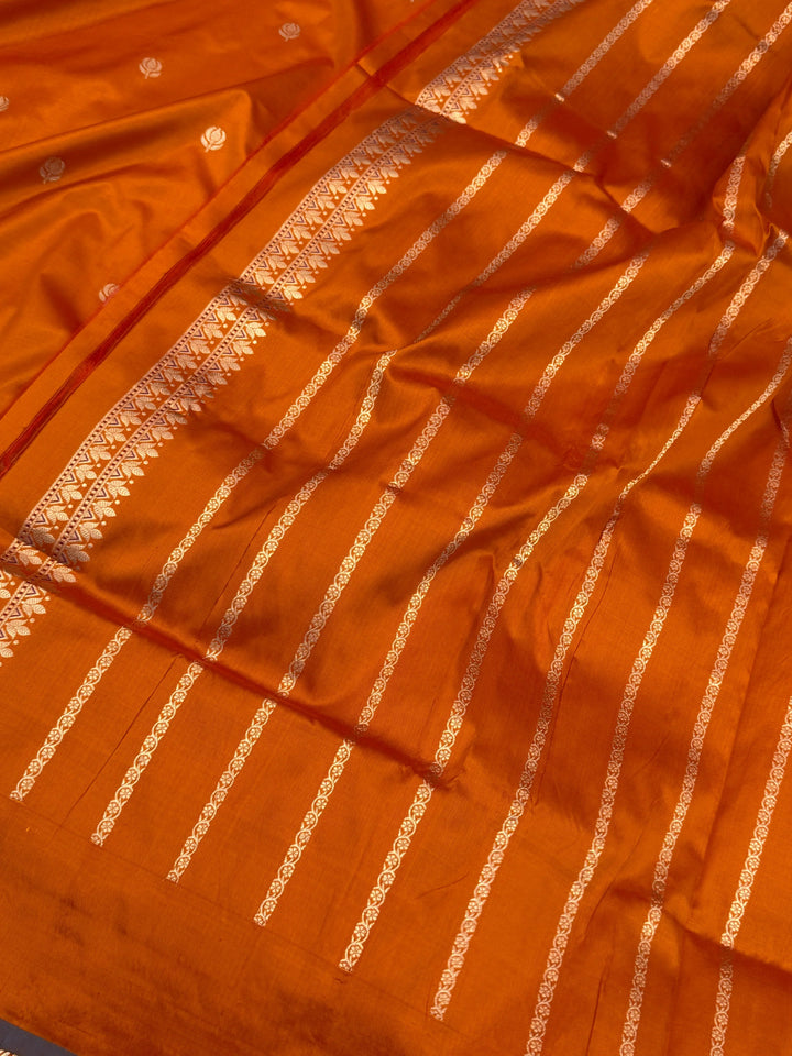 Orange Pure Katan Silk Handloom Banarasi Saree