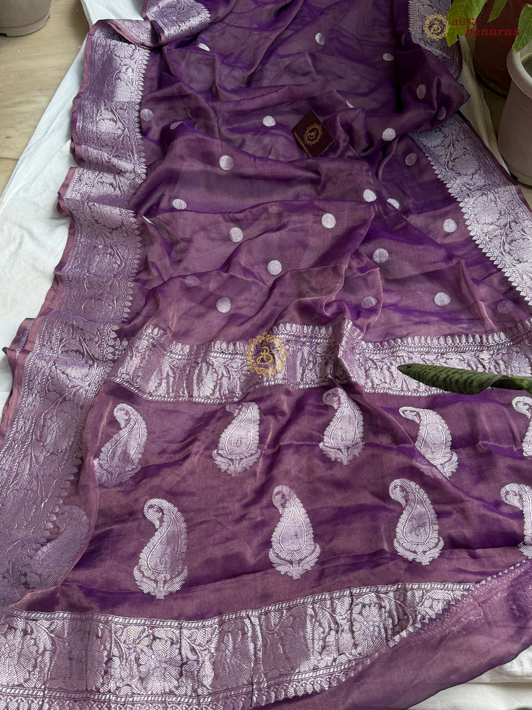 Purple Pure Chiffon Tissue Silk Banarasi Saree