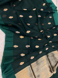 Bottle Green Banarasi Handloom Kora Silk Saree - Aura Benaras