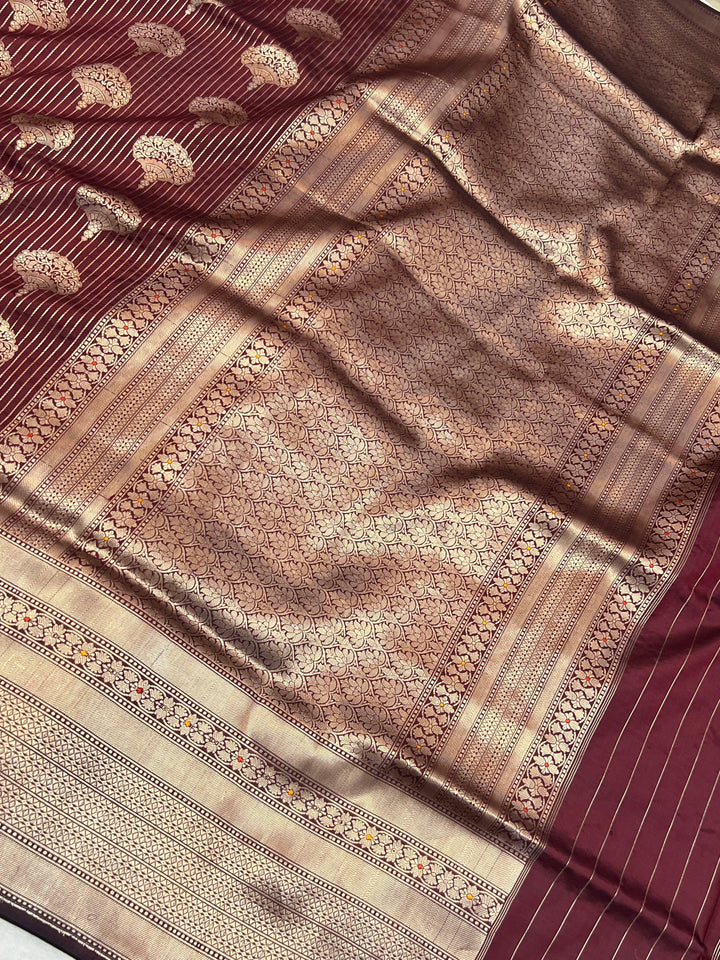 Brown Pure Katan silk Handloom Banarasi Saree
