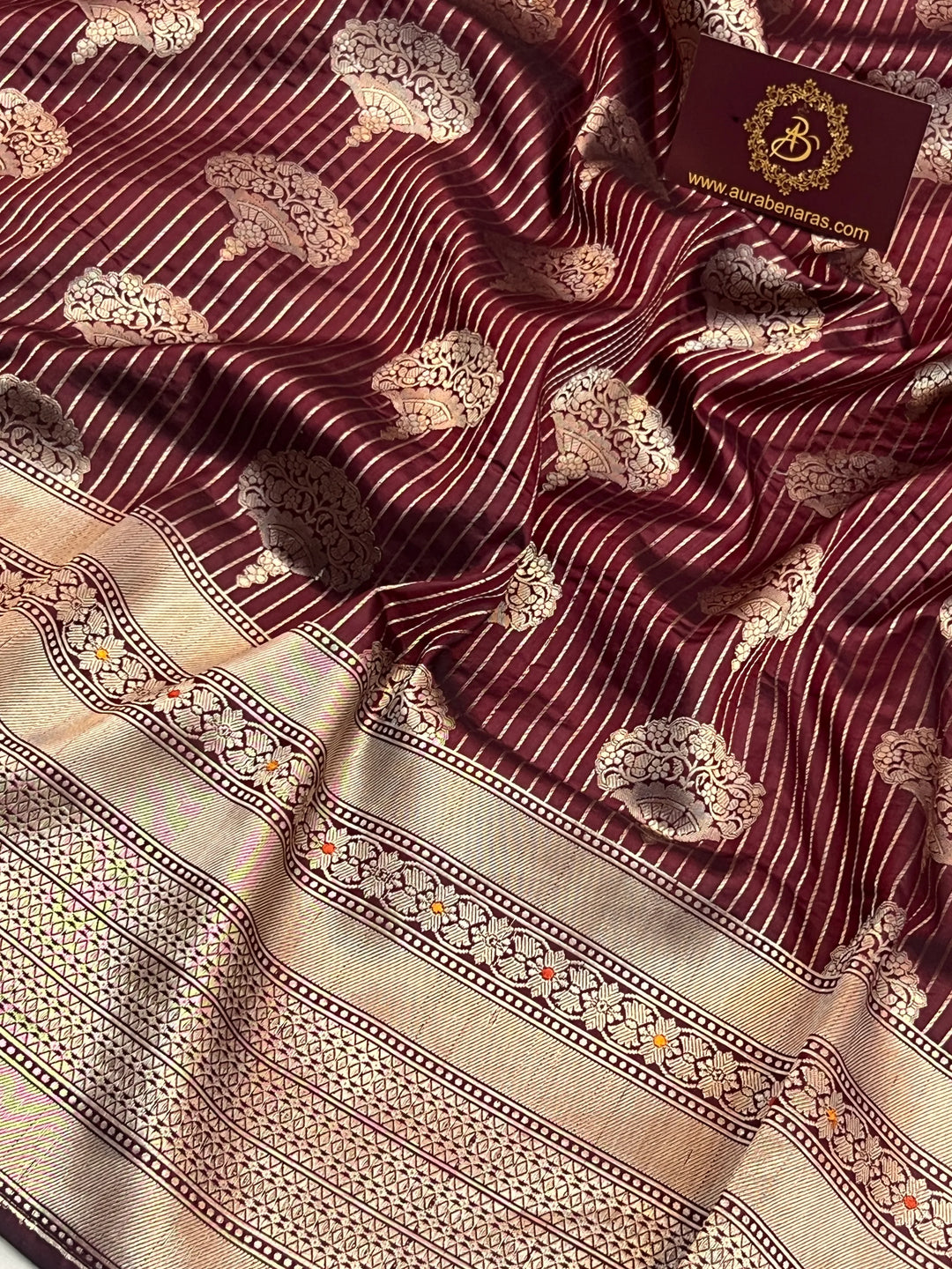 Brown Pure Katan silk Handloom Banarasi Saree