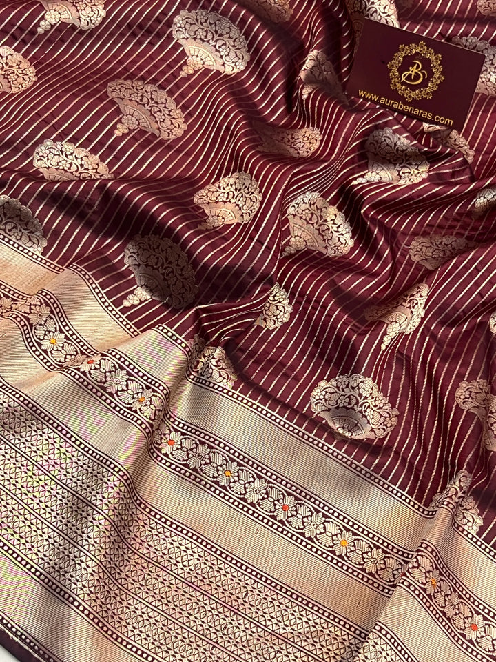 Brown Pure Katan silk Handloom Banarasi Saree