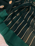 Bottle Green Banarasi Handloom Kora Silk Saree - Aura Benaras