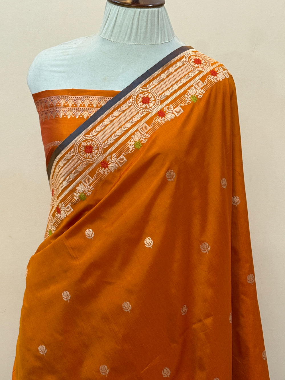 Orange Pure Katan Silk Handloom Banarasi Saree