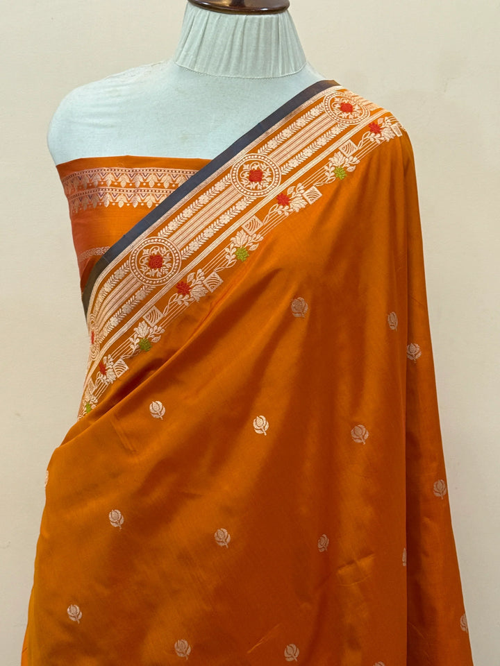 Orange Pure Katan Silk Handloom Banarasi Saree