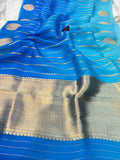 Blue Shaded Banarasi Handloom Kora Silk Saree - Aura Benaras