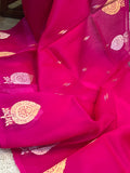 Rani Pink Banarasi Handloom Kora Silk Saree - Aura Benaras