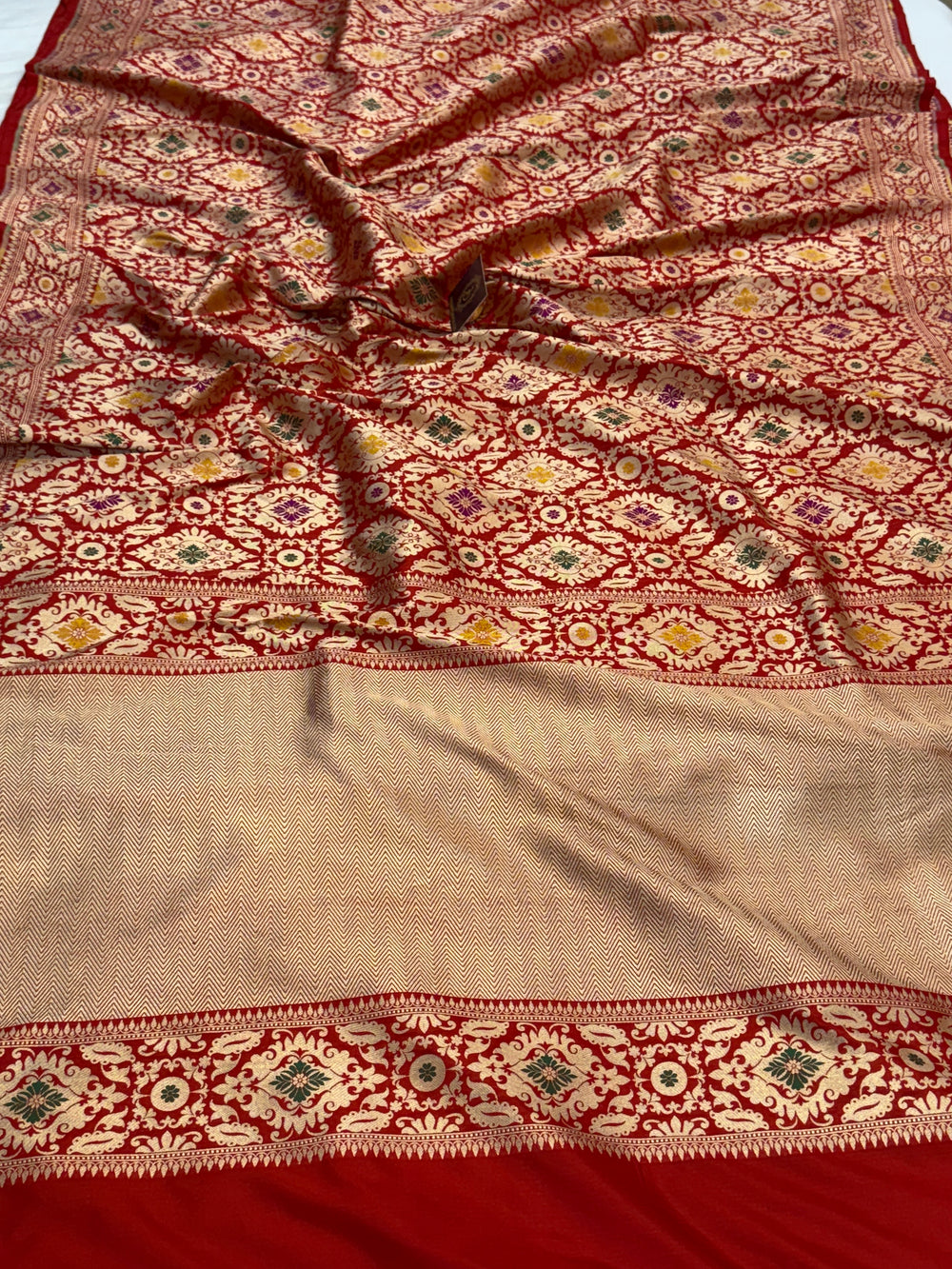 Red Pure Katan silk Handloom Banarasi Saree