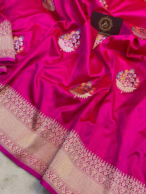 Rani Pink Banarasi Handloom Katan Silk Saree - Aura Benaras