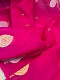 Rani Pink Banarasi Handloom Kora Silk Saree - Aura Benaras