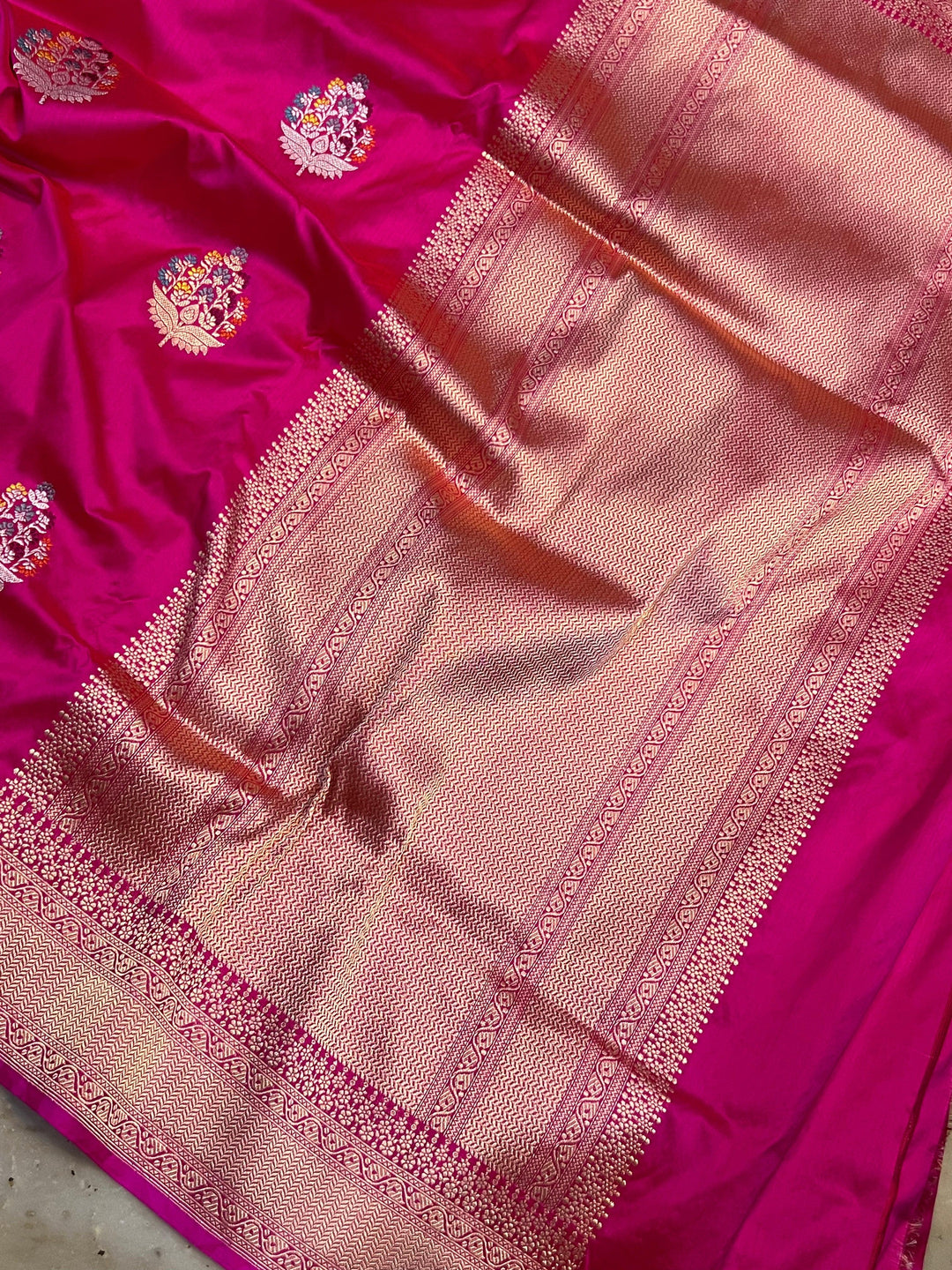 Rani Pink Banarasi Handloom Katan Silk Saree - Aura Benaras