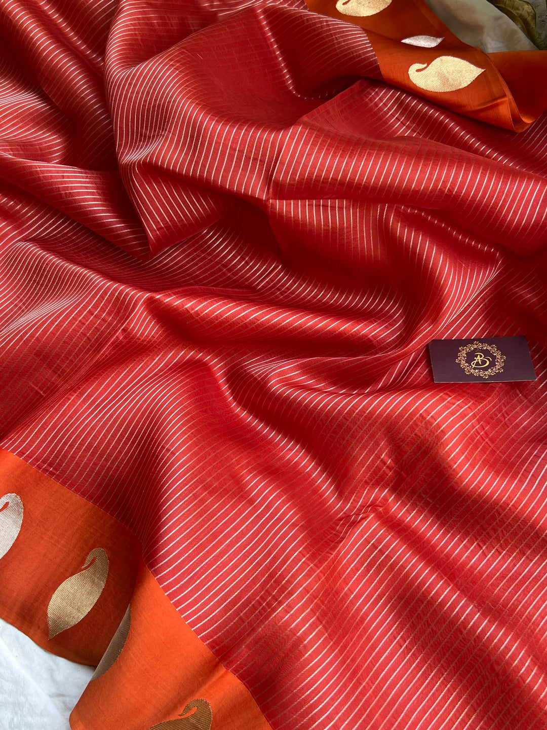 Orange Banarasi Handloom Kora Silk Saree