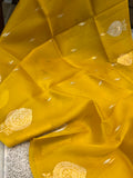 Yellow Banarasi Handloom Kora Silk Saree - Aura Benaras