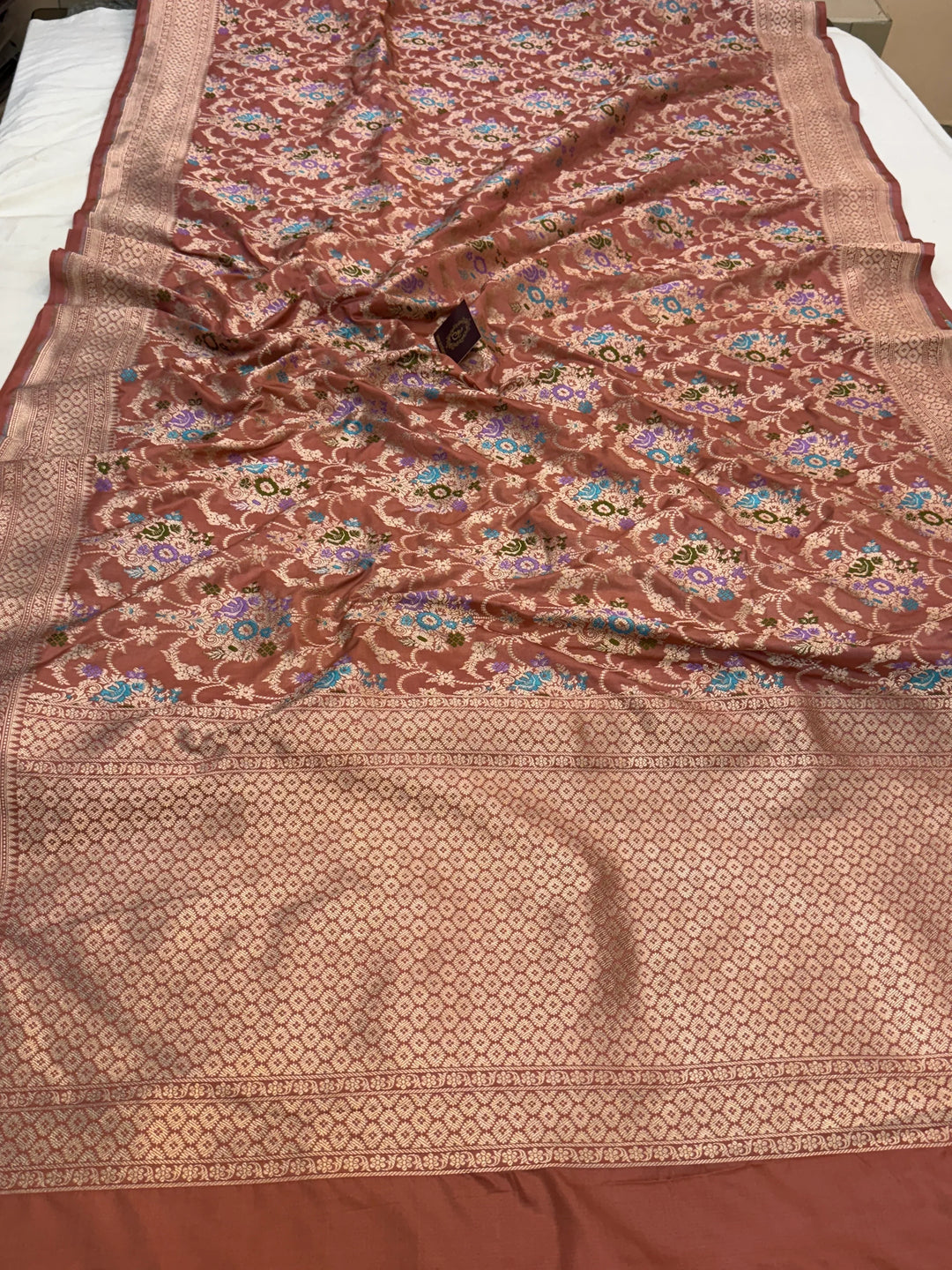 Dusty Peach Pure Katan Satin Silk Handloom Banarasi Saree