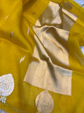 Yellow Banarasi Handloom Kora Silk Saree - Aura Benaras