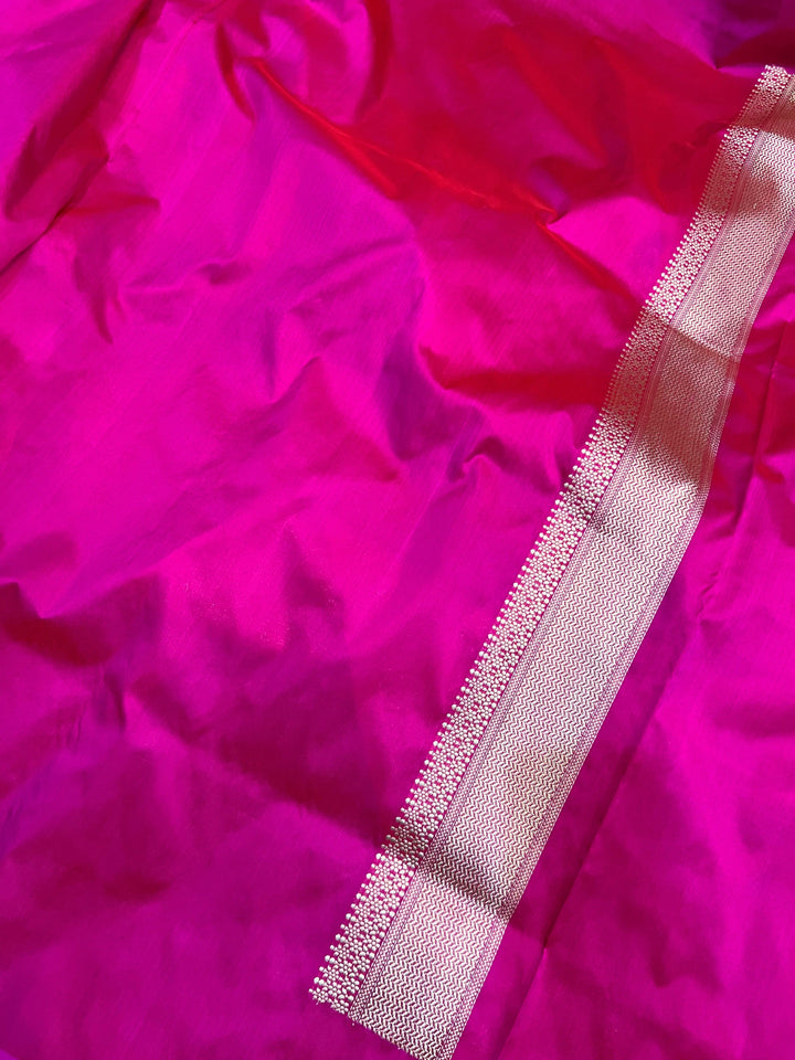 Rani Pink Banarasi Handloom Katan Silk Saree - Aura Benaras