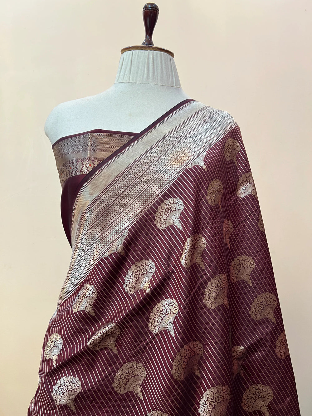 Brown Pure Katan silk Handloom Banarasi Saree