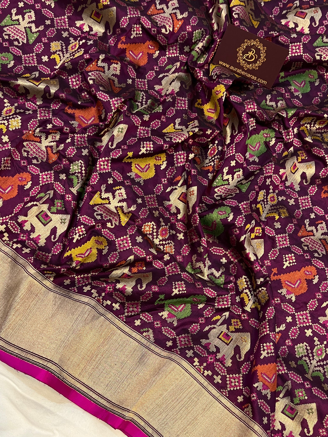 Wine Meenakari Handloom Pure Katan Silk Saree - Aura Benaras