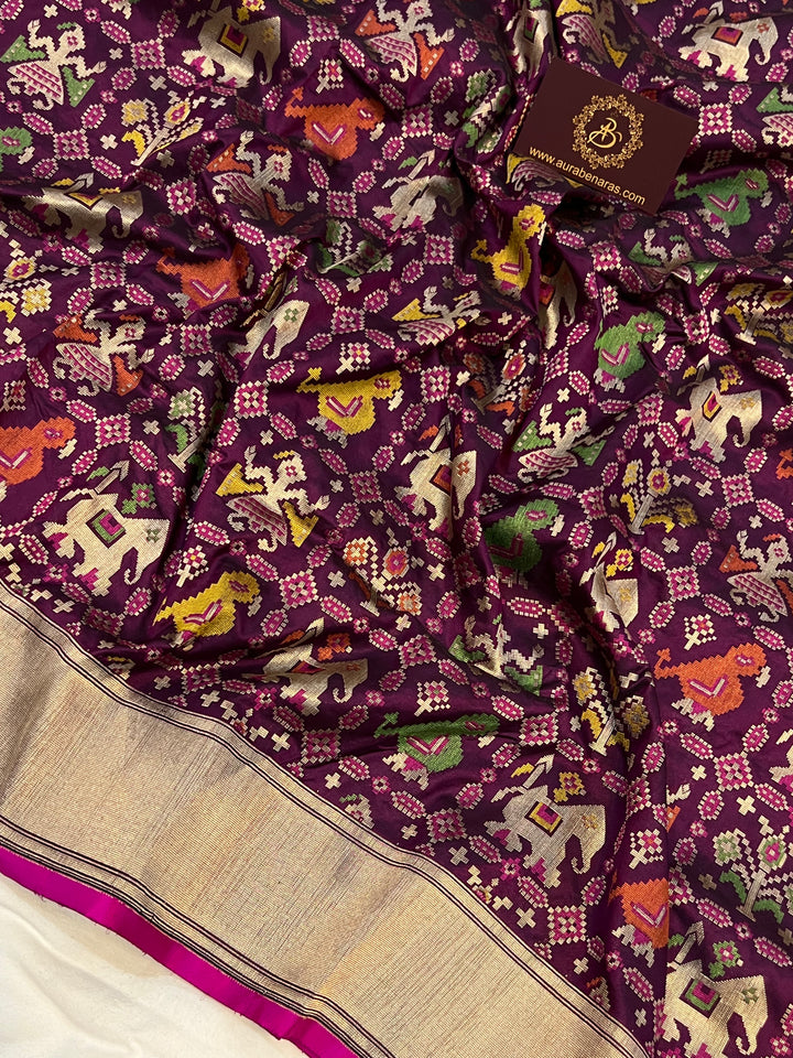 Wine Meenakari Handloom Pure Katan Silk Saree - Aura Benaras