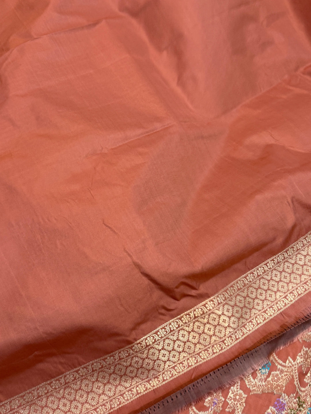 Dusty Peach Pure Katan Satin Silk Handloom Banarasi Saree